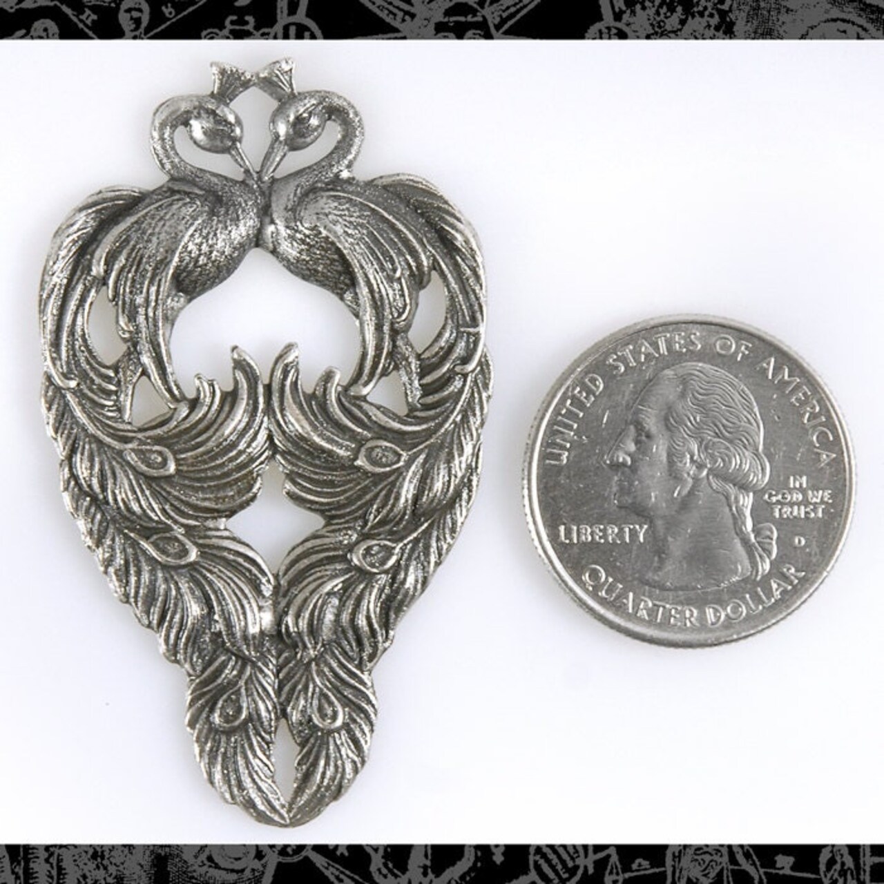 Antiqued Silver Plated Brass Vintage Double Peacock Pendant - One - S-P41